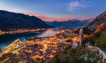 обоя tivat, montenegro, города, - огни ночного города