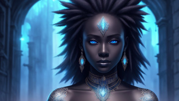 Картинка девушка+-+girl фэнтези девушки girl fantasy black art digital blue eye mystic stable diffusion neuronet ai