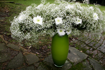 Картинка цветы букеты композиции хризантема гипсофила ваза