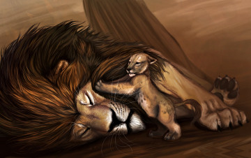 Картинка рисованные животные львы львенок лев