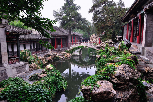 Обои картинки фото города, пекин, китай, мостик, пруд, пагоды