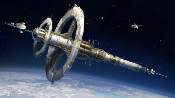 Картинка фэнтези космические корабли звездолеты станции корабль космос орбита станция планета