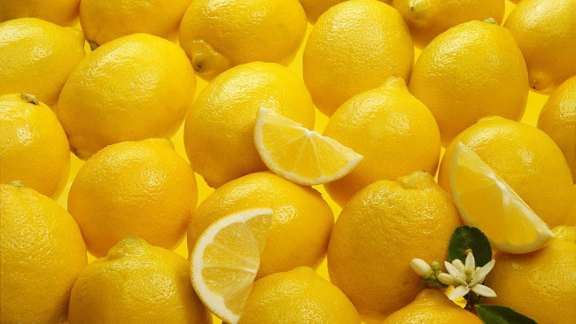 Обои картинки фото еда, цитрусы, лимоны, много, ломтики, жёлтый