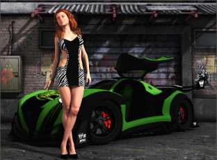 Картинка автомобили 3d+car&girl девушка взгляд автомобиль