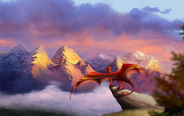 Картинка фэнтези драконы горы скала