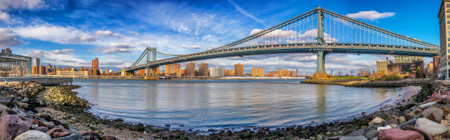 Обои картинки фото manhattan bridge,  new york city, города, нью-йорк , сша, наберезная, мост, город, здания