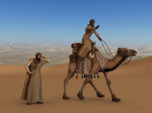 Картинка 3д+графика люди+ people люди пустыня верблюд