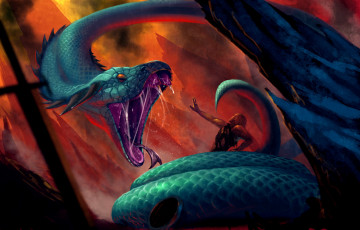 Картинка фэнтези существа монстр хвост арт ловушка человек добыча lareviera зубы змея