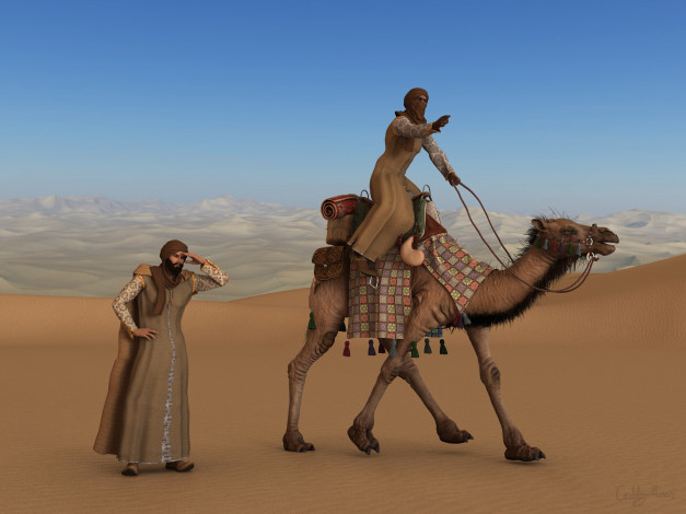 Обои картинки фото 3д графика, люди , people, люди, пустыня, верблюд