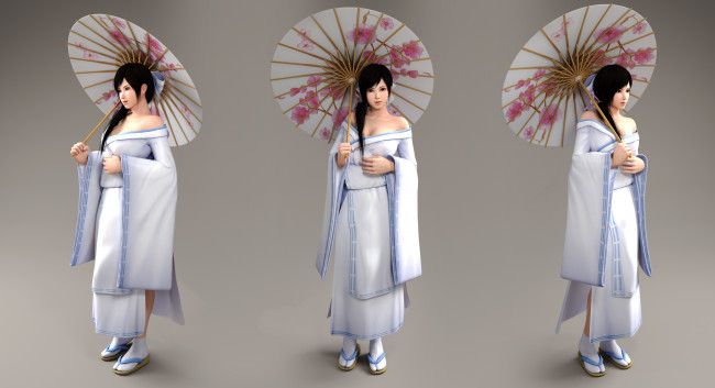 Обои картинки фото 3д графика, аниме , anime, кимоно, зонтик, фон, взгляд, девушка