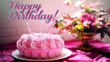 Картинка праздничные день+рождения поздравление торт букет надпись свечи