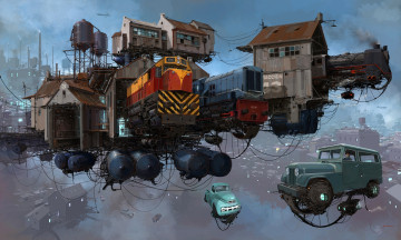 Картинка фэнтези транспортные+средства постройки serie universo chatarra платформа trains транспорт