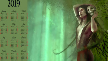 Картинка календари фэнтези существо крылья череп женщина