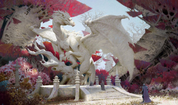 Картинка фэнтези драконы дракон люди площадка ступени