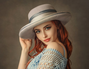 Картинка девушка+-+girl девушки -+лица +портреты взгляд девушка лицо модель портрет шляпа макияж рыжая красотка
