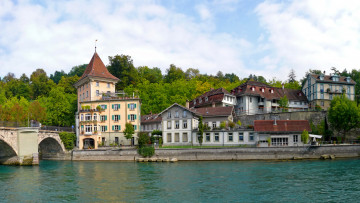 Картинка швейцария берн города река набережная мост дома
