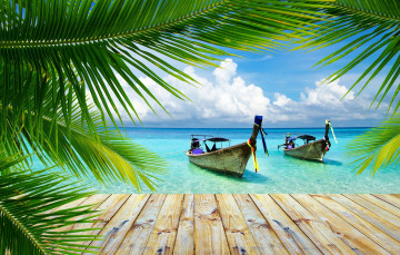 Картинка корабли лодки +шлюпки море мостик пальма
