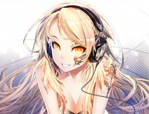 Картинка аниме музыка kunieda арт девушка взгляд улыбка блондинка