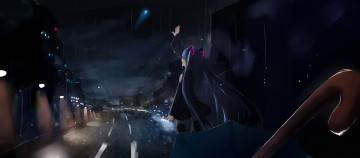 Картинка аниме vocaloid hatsune miku дождь ночь дорога арт зонт улица горд tagme artist