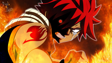 Картинка аниме fairy+tail огонь natsu dragneel мужчина фон взгляд