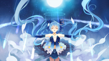 Картинка аниме vocaloid девушка арт облака hatsune miku волосы руки луна ночь