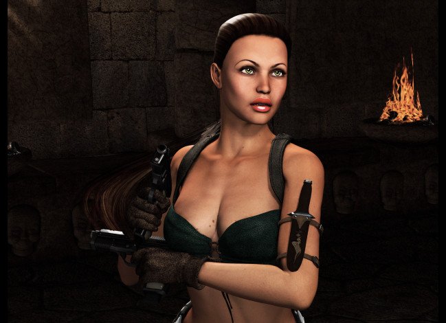 Обои картинки фото видео игры, tomb raider 2013, девушка, оружие, фон, взгляд