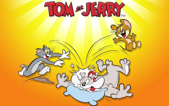 Обои картинки фото мультфильмы, tom and jerry, кот, фон, мышка, собака