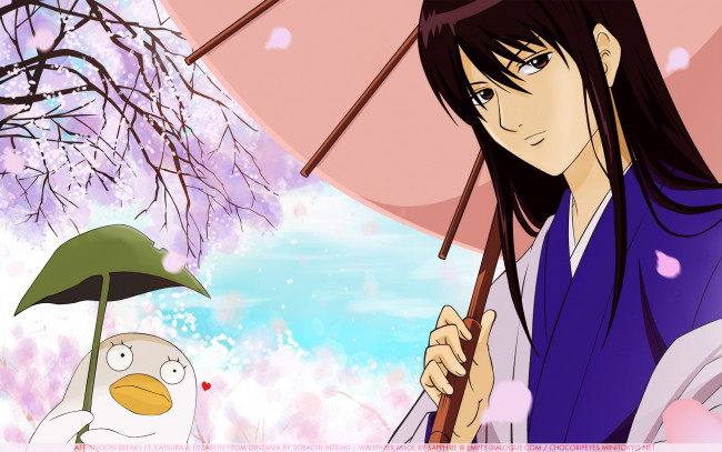 Обои картинки фото аниме, gintama, зонт, парень