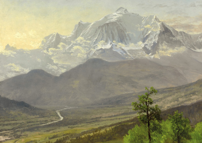Обои картинки фото рисованное, природа, альберт, бирштадт, снег, горы, монблан, пейзаж