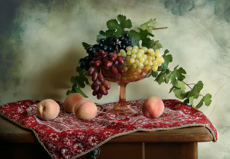 Картинка еда фрукты +ягоды персики виноград
