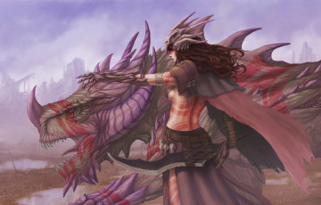 Картинка фэнтези красавицы+и+чудовища девушка фон дракон униформа