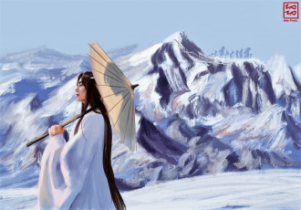 Картинка аниме mo+dao+zu+shi лань ванцзы зонт горы снег