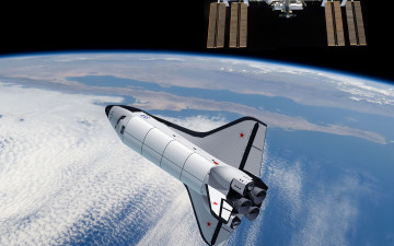 Картинка космос космические корабли станции орбита земля буран