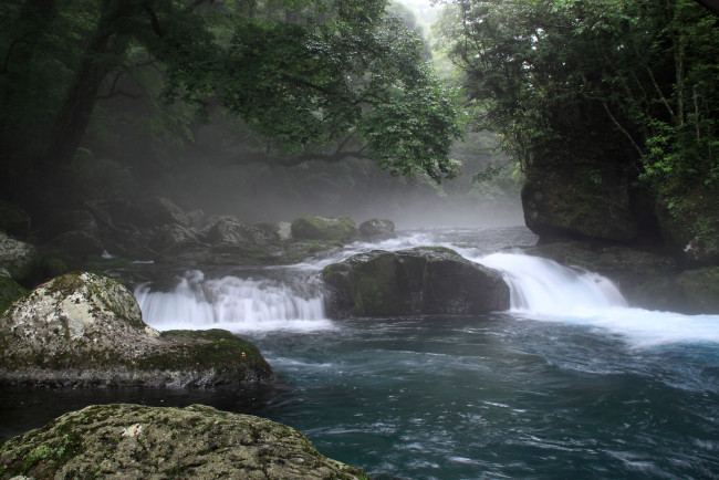 Обои картинки фото природа, реки, озера, река, камни, туман
