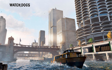 Картинка видео игры watch dogs дома мост река город