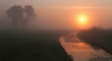 Картинка природа восходы закаты река туман