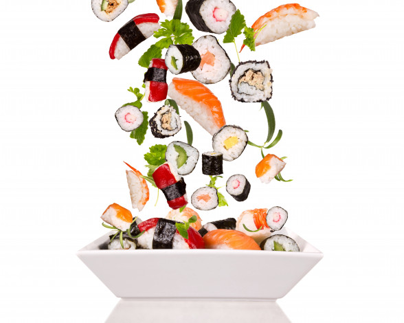 Обои картинки фото еда, рыба,  морепродукты,  суши,  роллы, суши, тарелка