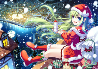Картинка аниме зима +новый+год +рождество фон взгляд девушка
