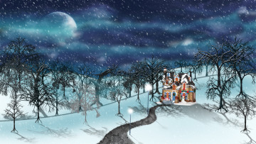 Картинка рисованное природа зима деревья снег