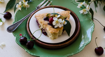 Картинка еда пироги цветы вишня ягоды пирог
