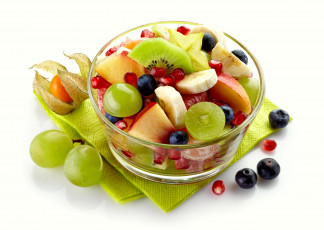 Картинка еда фрукты +ягоды виноград банан черника гранат физалис