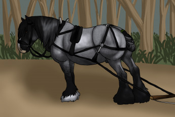 Картинка рисованные животные лошади лошадь лес