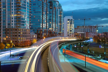 Картинка города квебек+ канада огни дорога вечер кран стройка дома город выдержка поезд