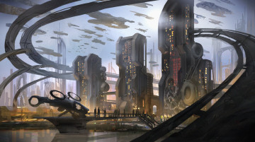 Картинка фэнтези иные+миры +иные+времена фантастика город будущее spaceships небоскребы
