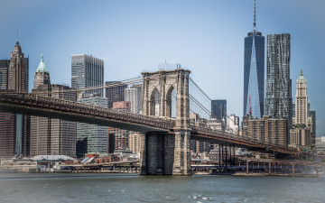 Картинка города нью-йорк+ сша бруклинский мост с видом на город манхэттен ?????????+????????+?????