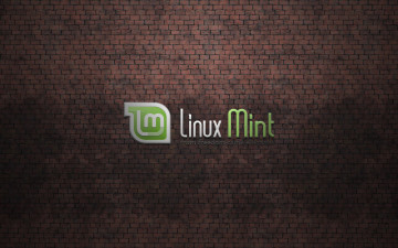 обоя компьютеры, linux, графика, фон, стена, операционная, система, mint, линукс, минт, логотип, кирпичи, высокие, технологии