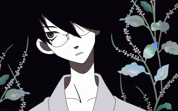 обоя аниме, sayonara zetsubo sensei, парень, лицо, очки, цветы