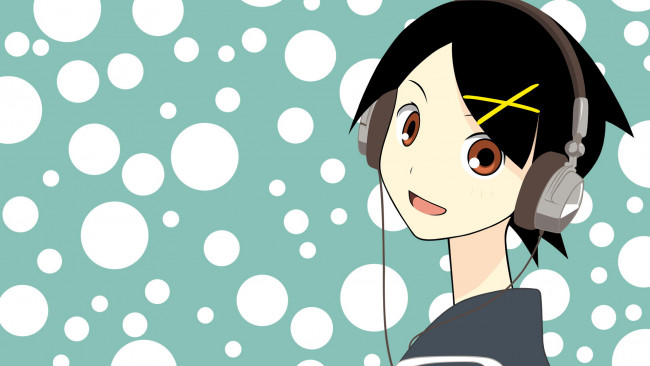 Обои картинки фото аниме, sayonara zetsubo sensei, наушники, лицо, девочка