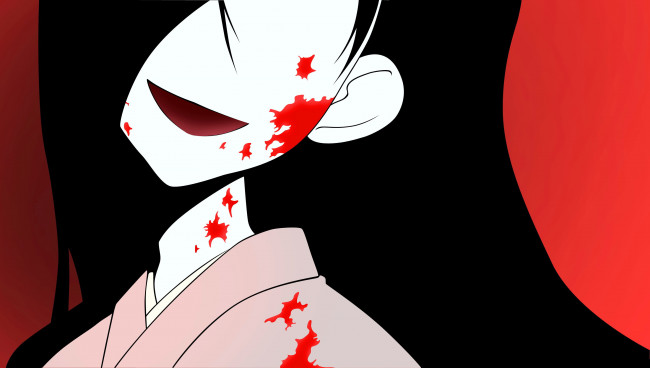 Обои картинки фото аниме, sayonara zetsubo sensei, кимоно, кровь, лицо, девочка