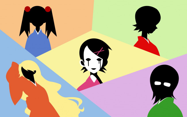 Обои картинки фото аниме, sayonara zetsubo sensei, лица, силуэты, девочки